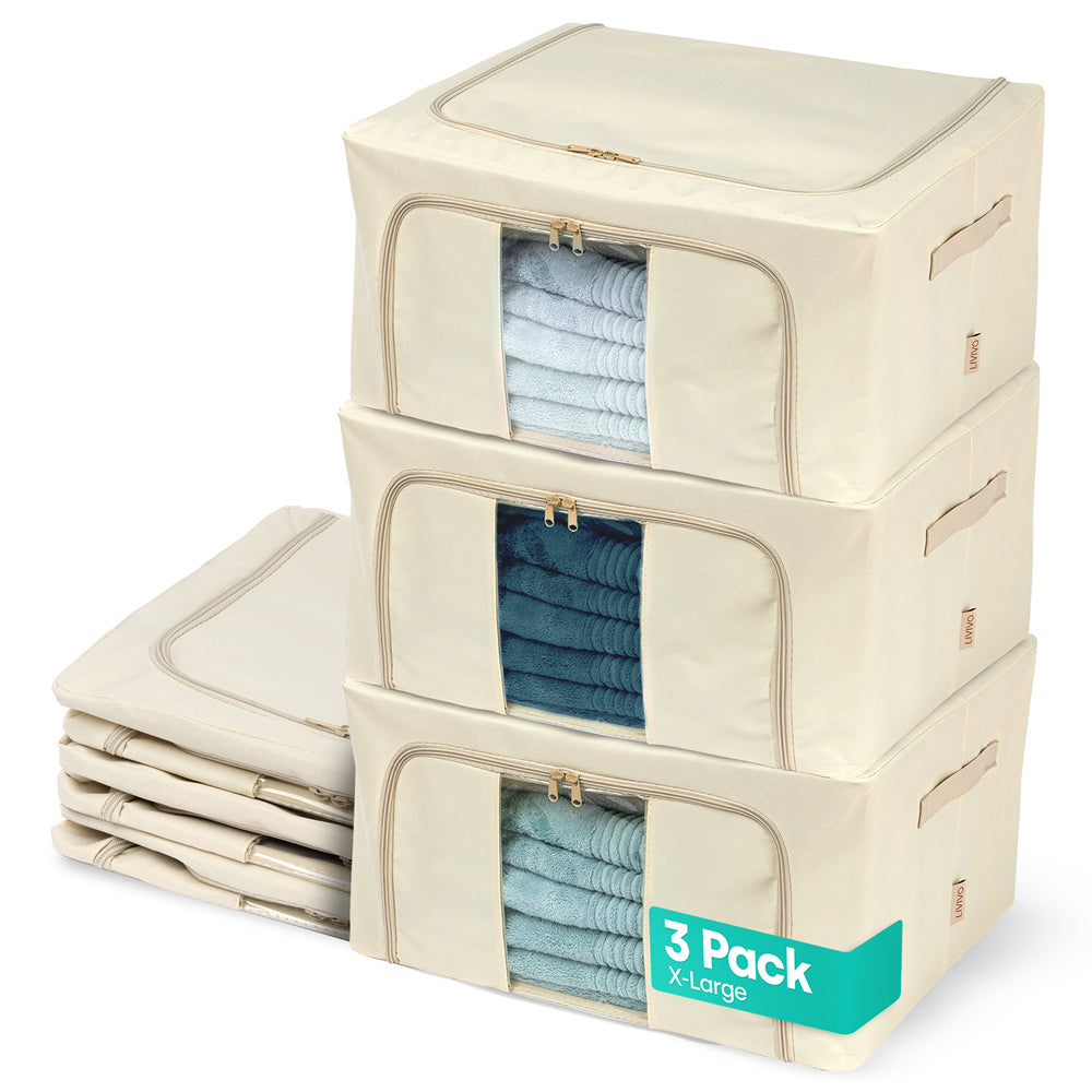 Livivo Foldable Storage Bags 3 Pack Xl - Clear Window Steel Frame