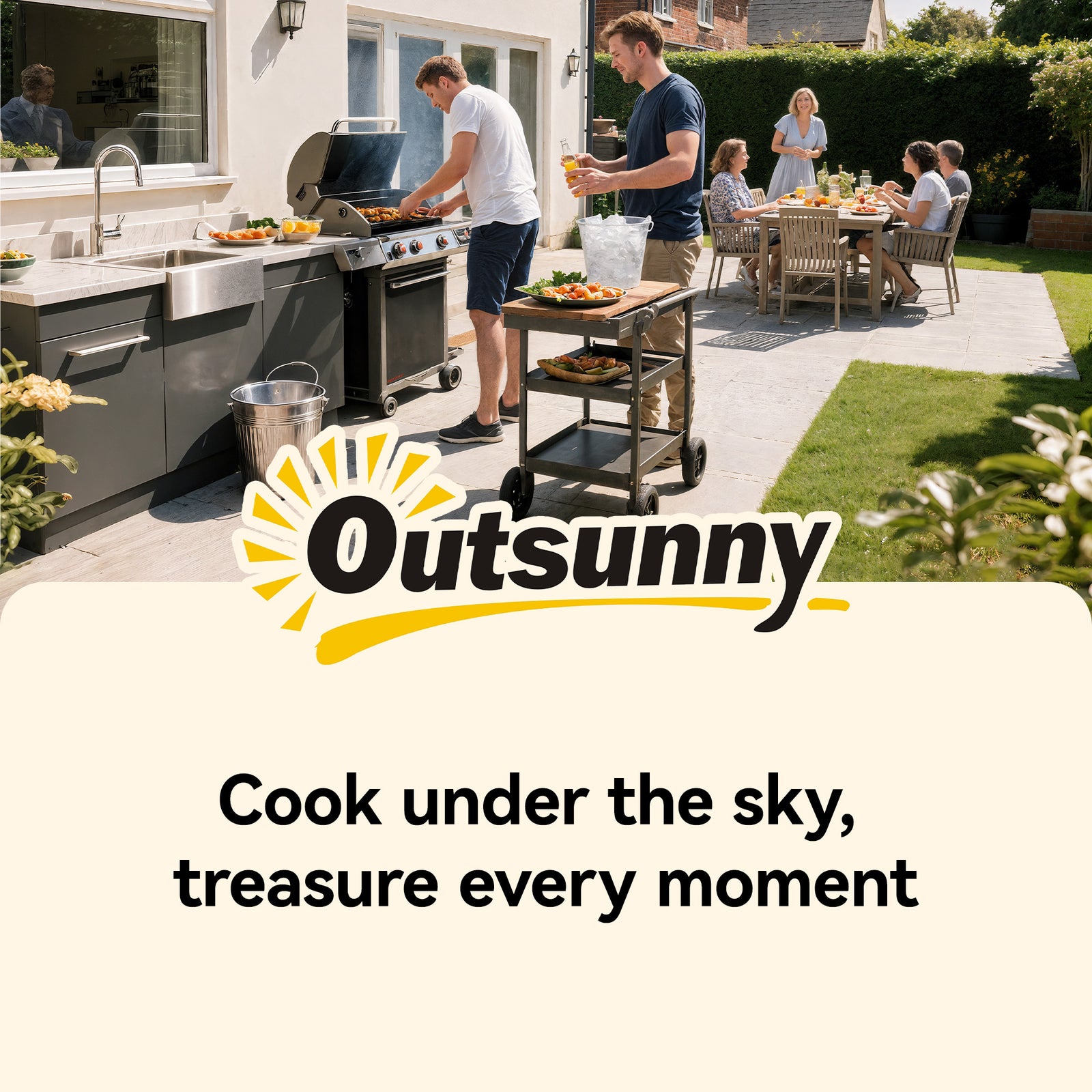 Outsunny Outdoor Grill Cart With Cabinet, Food Prep Table On Wheels, Brown