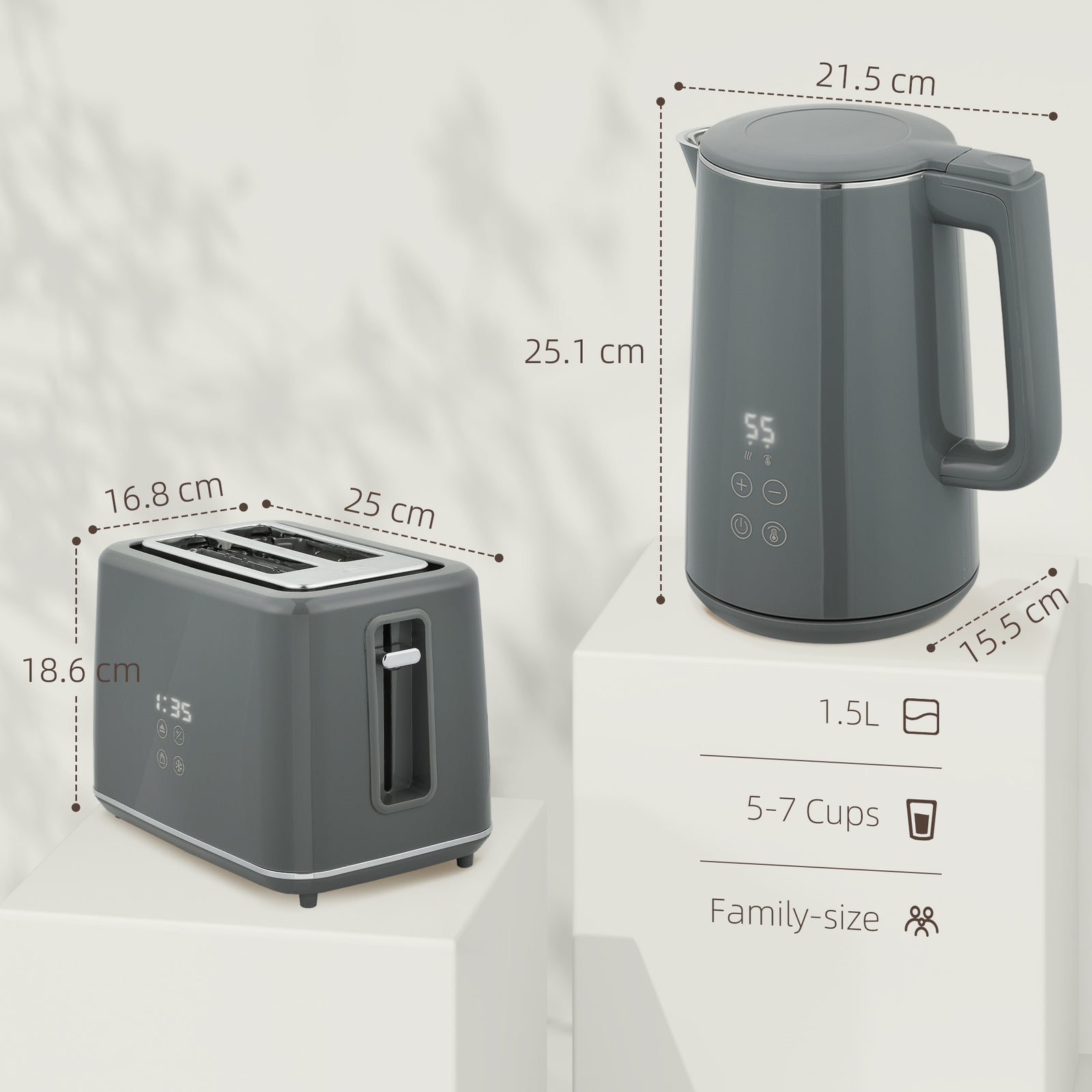 Fast Boil Kettle & Toaster Set | Grey