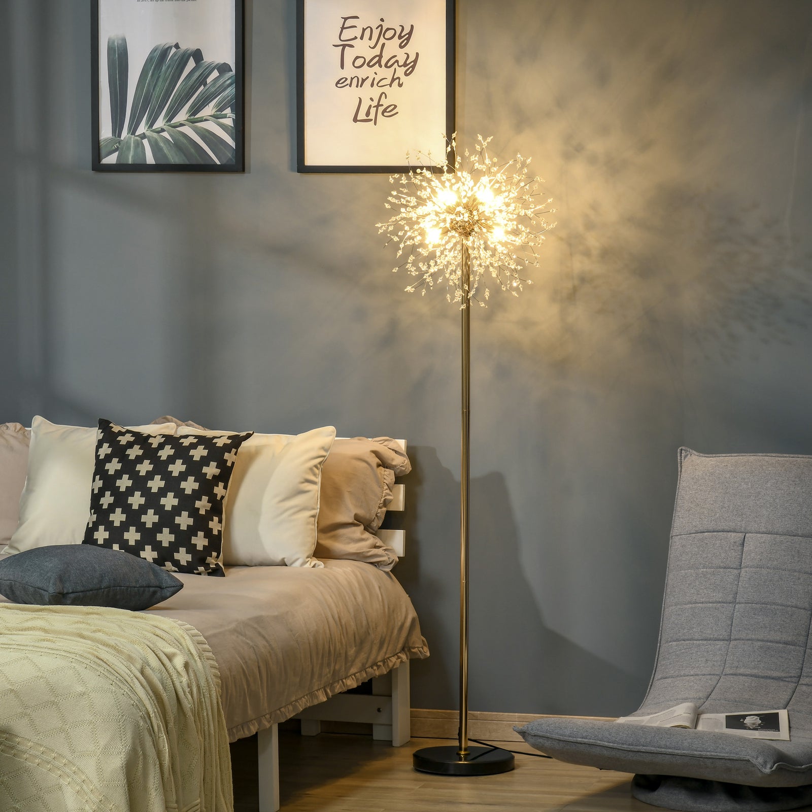 Modern Floor Lamp With Dandelion-like Lampshade Bedroom
