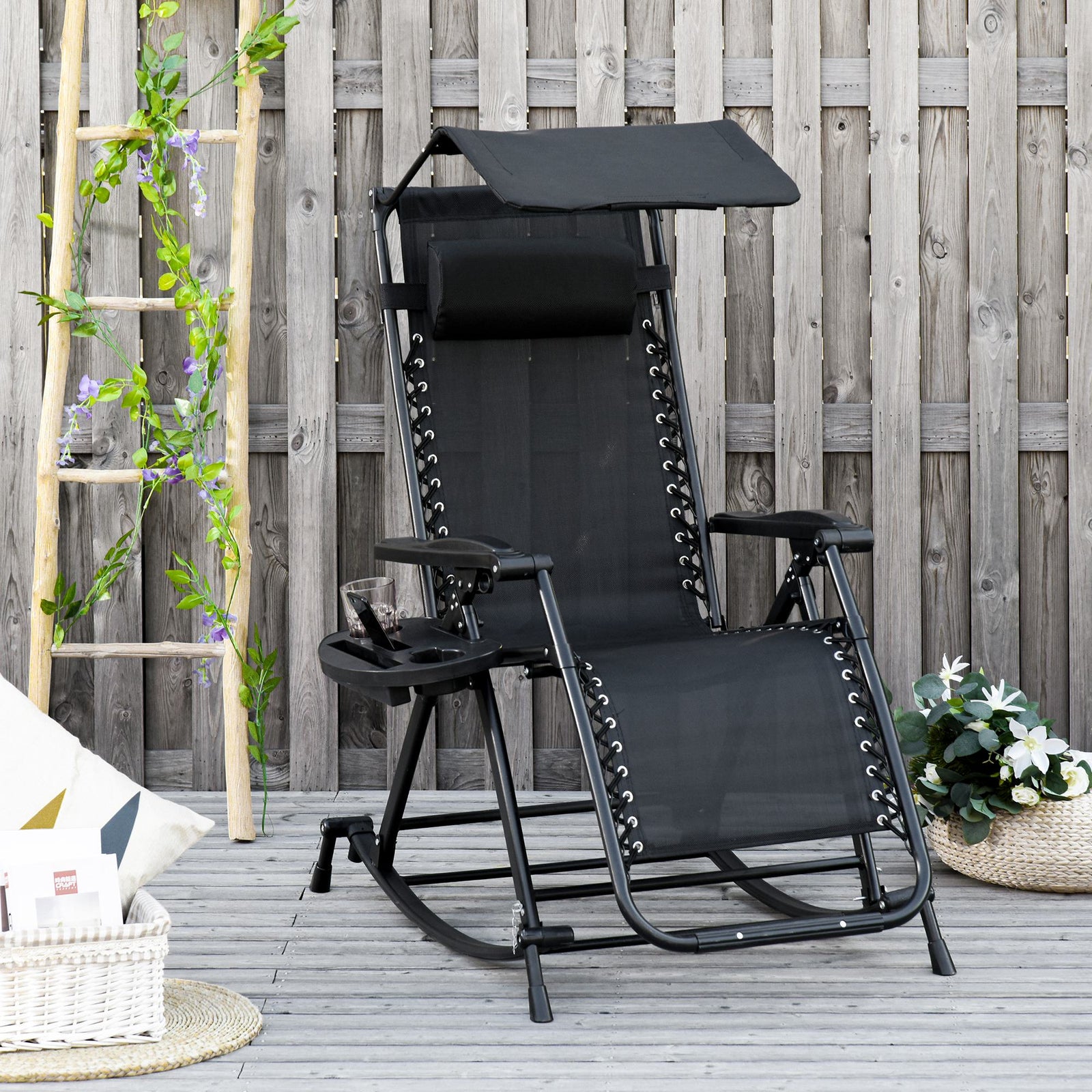 Folding Recliner Rocker Zero-gravity Seat | Black