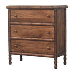 Solid Wood Bamboo Carved Chest, 3 Drawers, Dark Brown