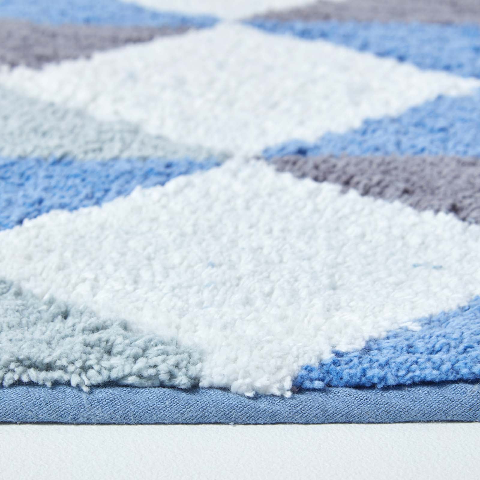 Harlequin Pattern Cotton Bath Mat | 50 x 80cm | Blue