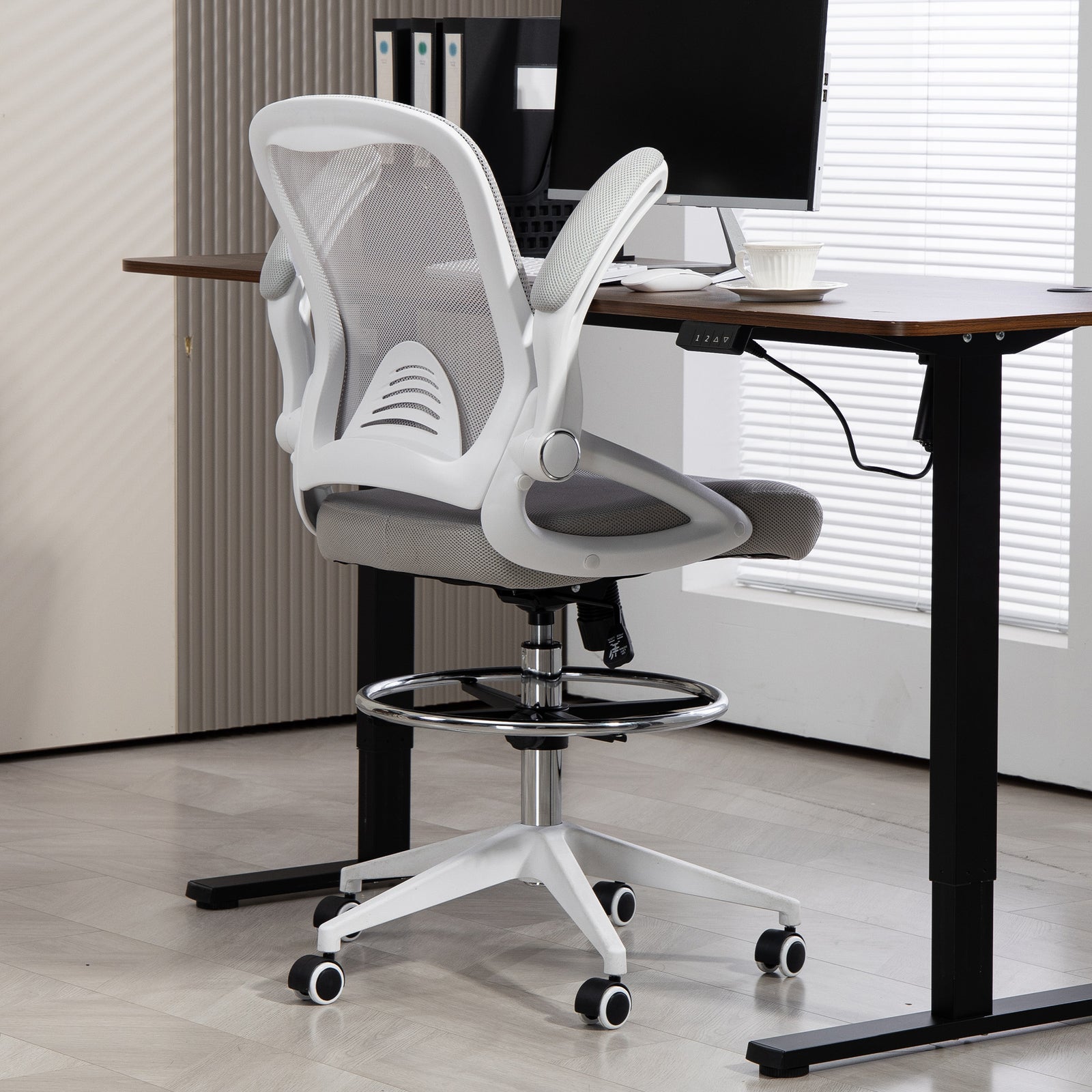 Office Stool, Swivel Adjustable | Light Grey