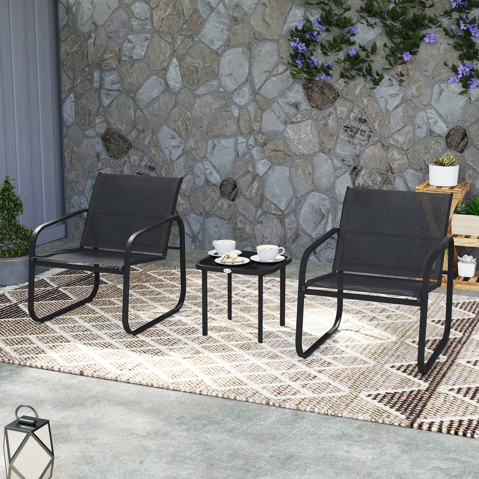Garden Bistro Set, Metal Garden Furniture Set W/ Mesh Chairs