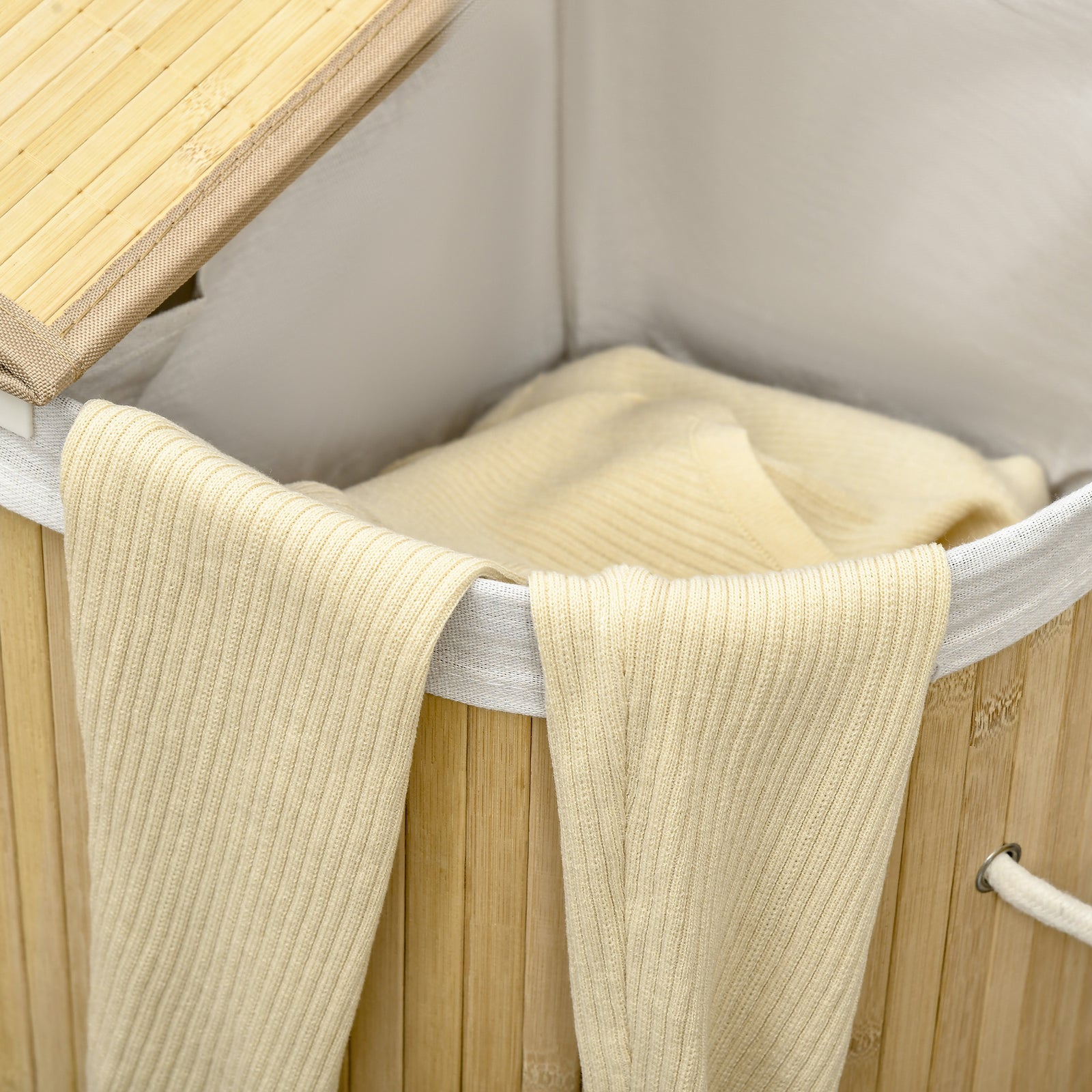100l Bamboo Laundry Basket W/ 2 Compartments Washing Baskets | One Size | Natura