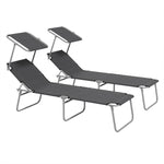 Reclining Sun Lounger Folding Recliner Garden Chair | Set of 2 | Dark Gray