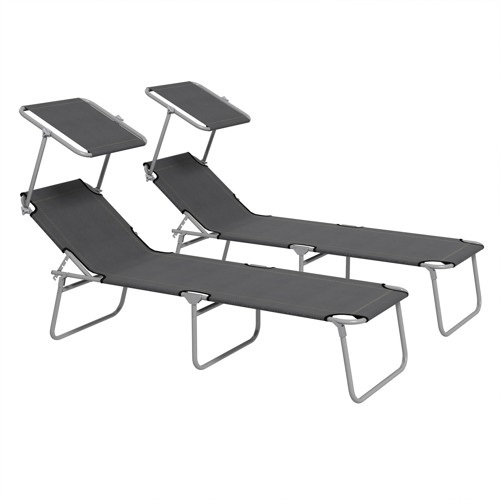 Reclining Sun Lounger Folding Recliner Garden Chair | Set of 2 | Dark Gray