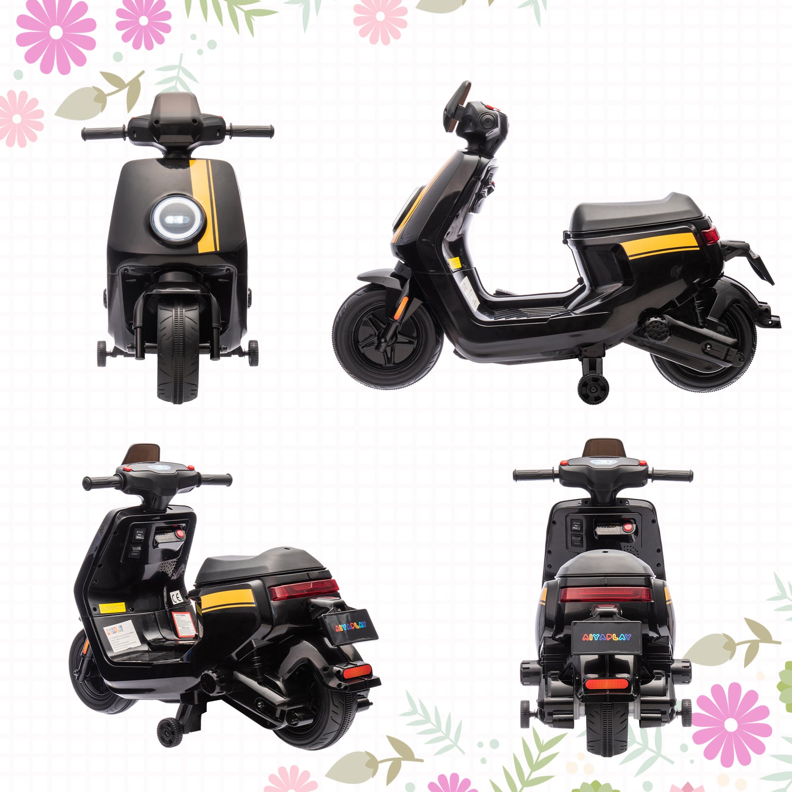 6v Kids Electric Motorbike With Headlight And Music | Black