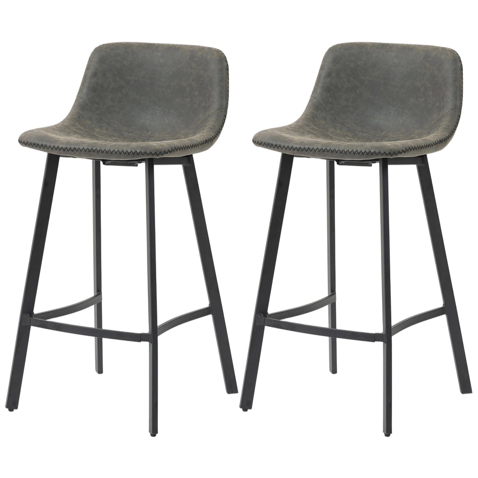 Bar Stools Set Of 2, Bar Chairs With Back And Steel Legs | Grey