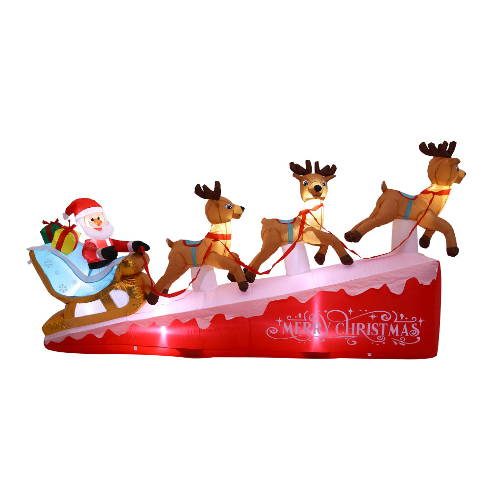 2.7m W Christmas Inflatable Santa Sleigh & Reindeer Outdoor Decorations With Led Lights