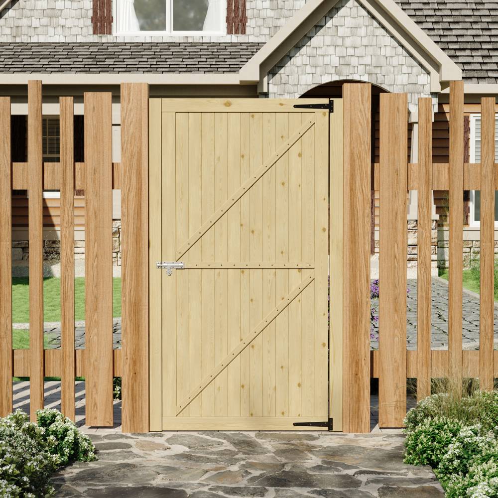 90cm W X 180cm H Natural Wooden Garden Door With Z-brace Design, Outdoor Door With Door Latch