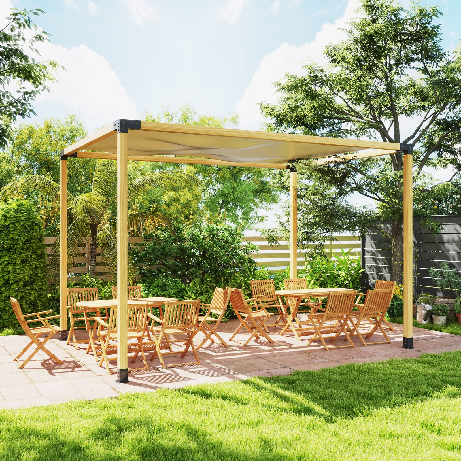 Pergola Kit W/ 3-way Corner Brackets & Post Base For 92mm