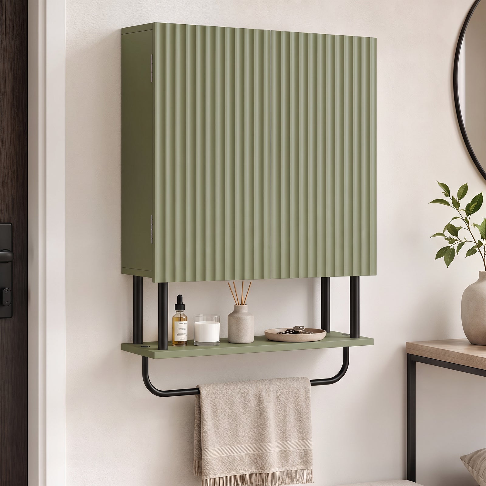 Modern Bathroom Wall Cabinet With 2 Wavy Doors | Green