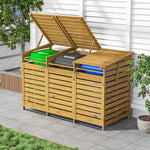 Outdoor Spruce Wood Trash Can Storage Shed – 3-door Garbage Bin Enclosure With Lift-up Top For Easy Access