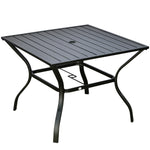 Garden Table W/ Parasol Hole For Four, Slatted Metal Top | Black