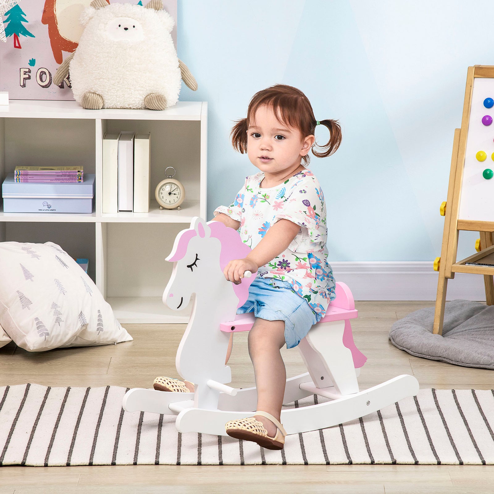 Kids Ride-on Toy Rocking Horse W/ Handlebar, Foot Pedal - Pink