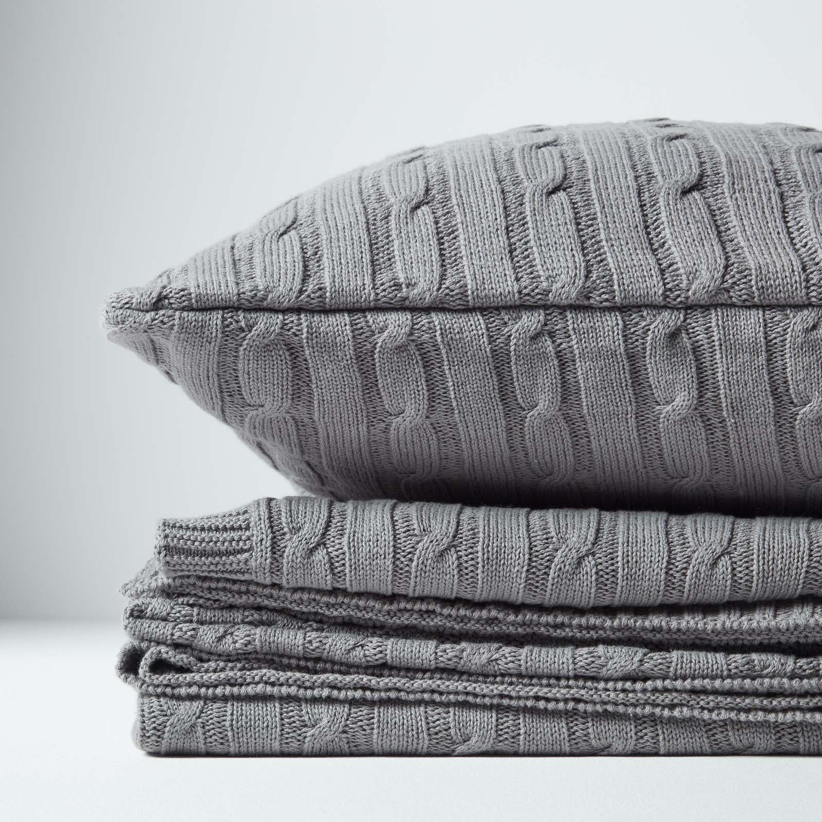 Combed Cotton Cable Knit Throw | 130cm x 170cm | Grey