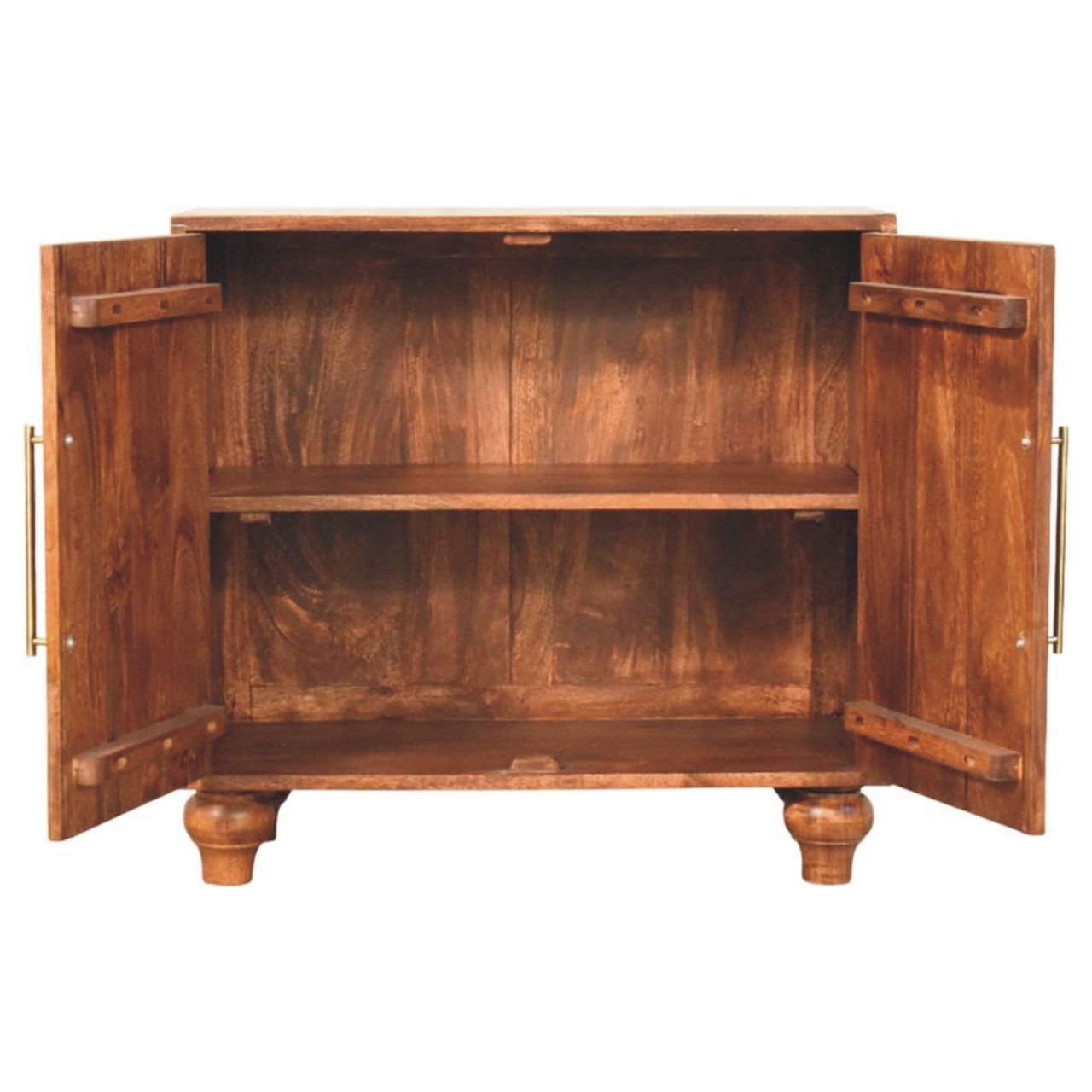 Solid Wood Arco Groove Sideboard, 2 Doors And 2 Shelves, Dark Brown