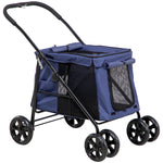 One-click Foldable Pet Stroller W/ Mesh Windows, For Small Pets | Blue