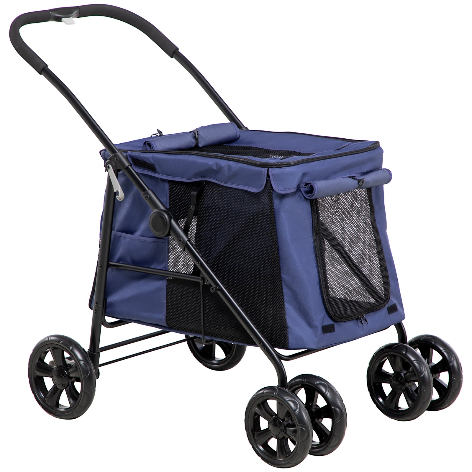 One-click Foldable Pet Stroller W/ Mesh Windows, For Small Pets | Blue