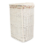 Corner White Wash Laundry Hamper With Garden Rose Lining | Large | Pink