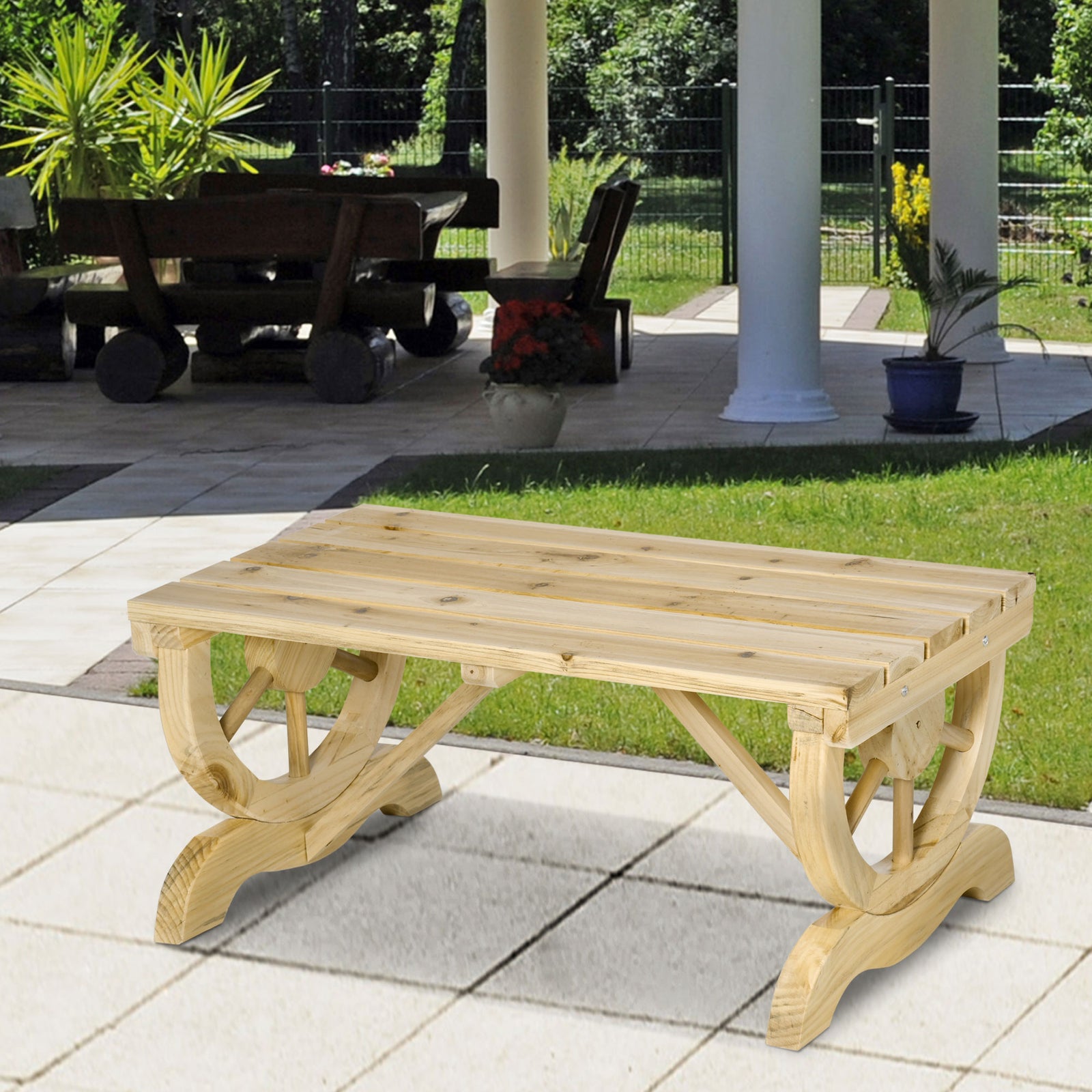 Rustic Wooden 2-person Bench Wheel-shaped Legs Reinforced | Coffee