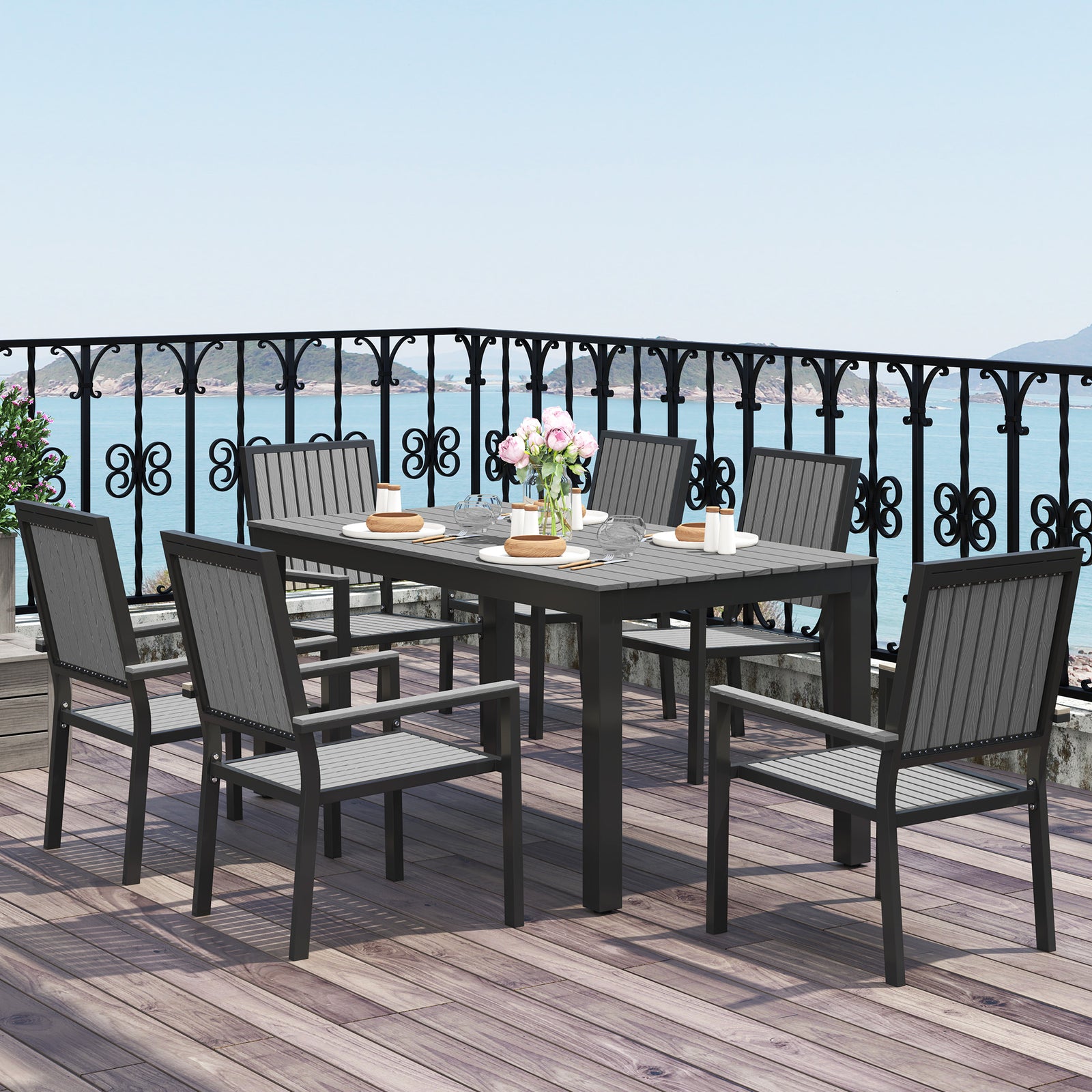 6 Seater Aluminium Garden Dining Set With Stackable Chairs | Gray