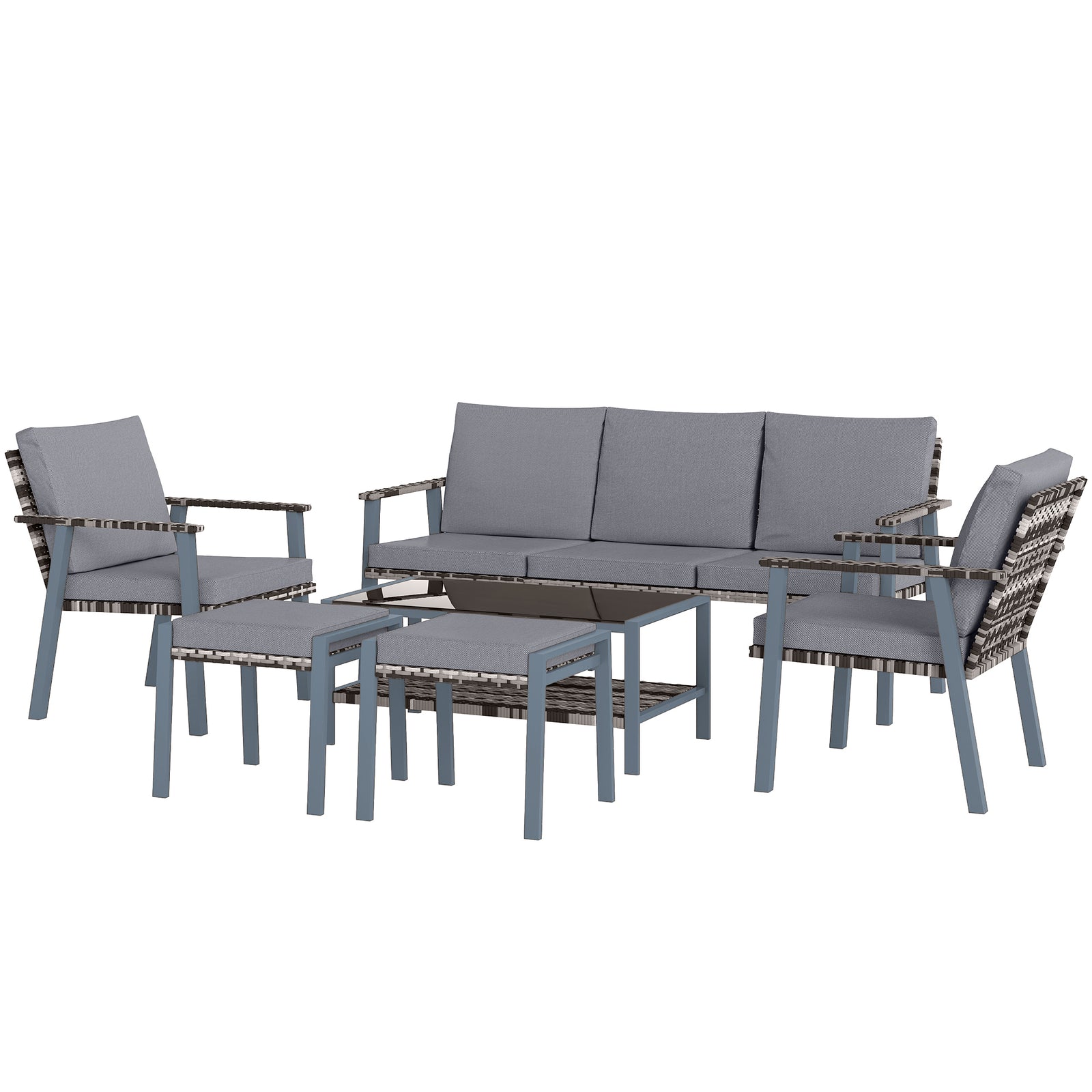 6 Piece Rattan Set, 7 Seater Sofa With Coffee Table