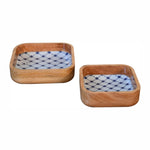 Solid Wood Blue And White Square Bowl Set Of 2