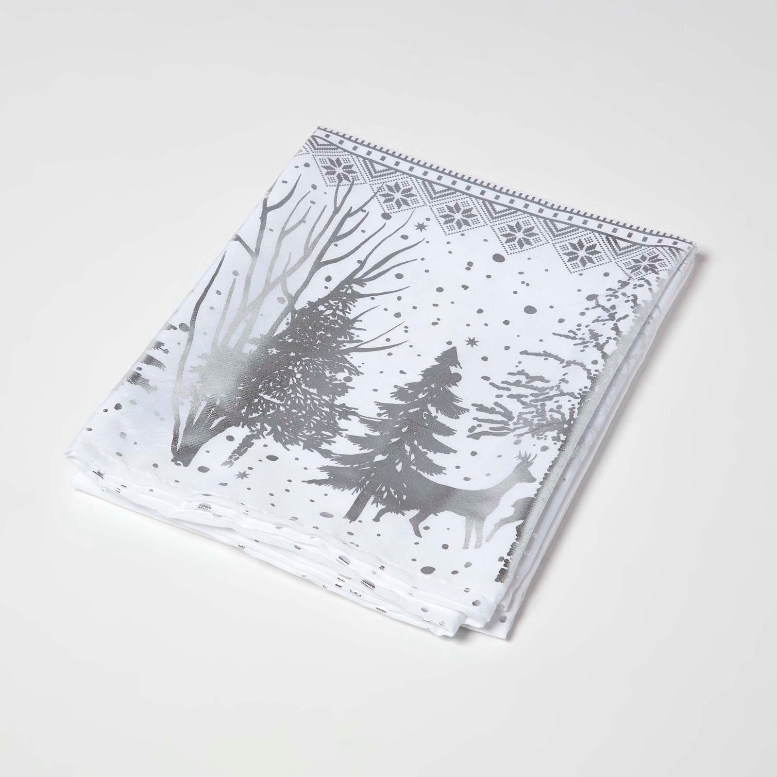 Silver Forest Christmas Table Cloth | 132 x 274cm | Silver