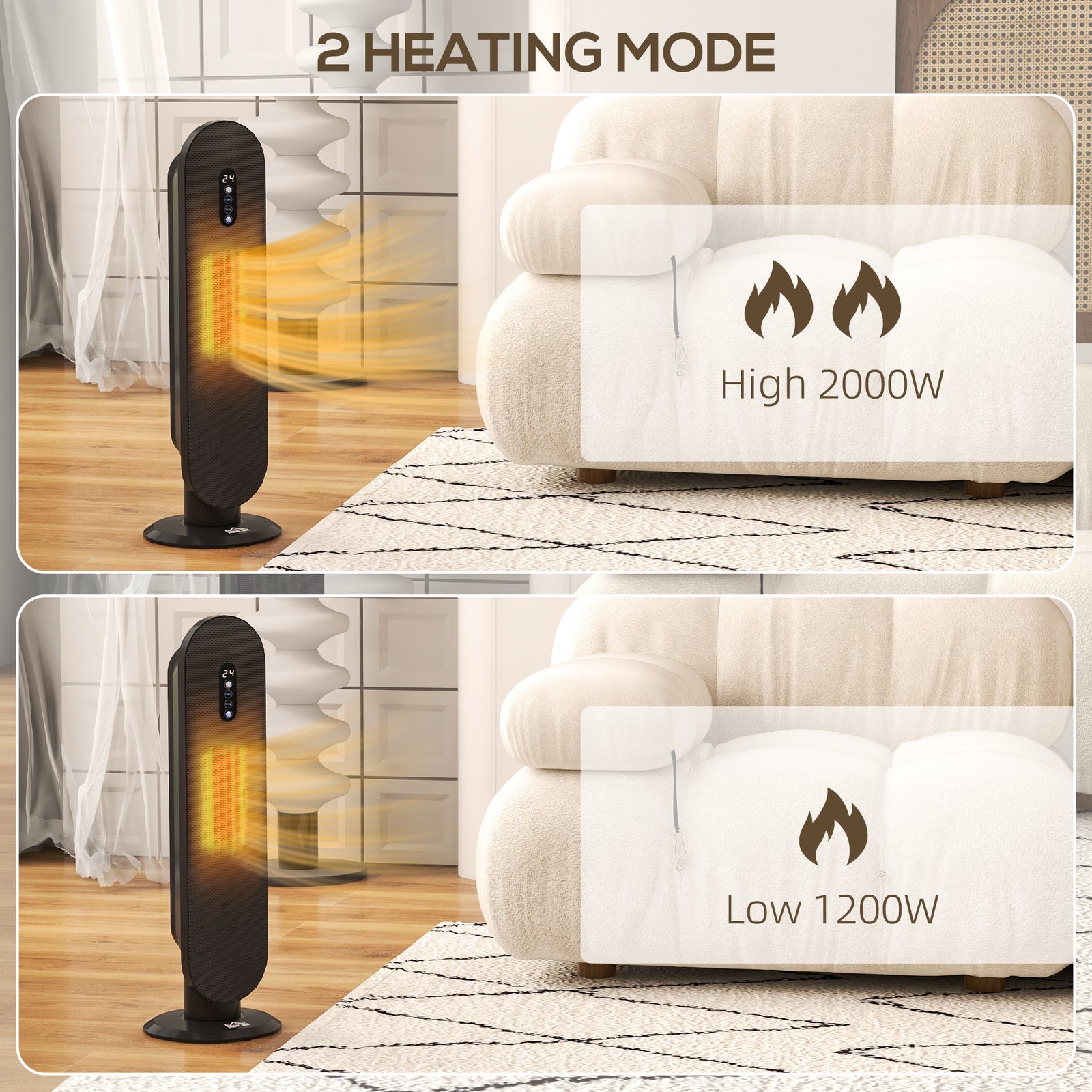 Ceramic Space Heater Tower Heater With Oscillation | One Size | Black