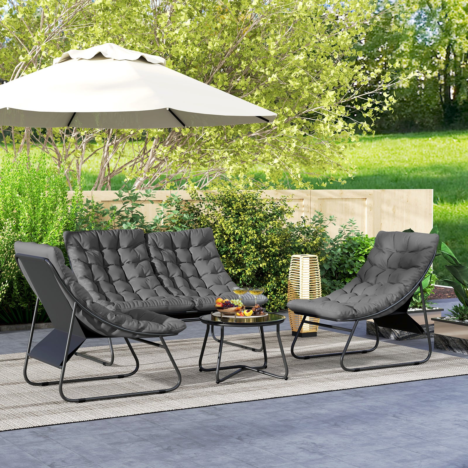 4 Pc Garden Furniture Set With Loveseat, Chairs, Table | Gray