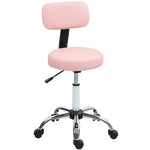 Rolling Stool With Backrest, Wheels Faux Leather Salon Chair | Pink