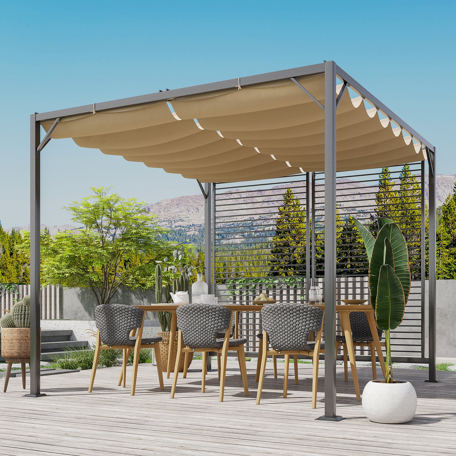 Metal Pergola Patio Sun Shelter Grape Tent Canopy Uv Cut | Beige