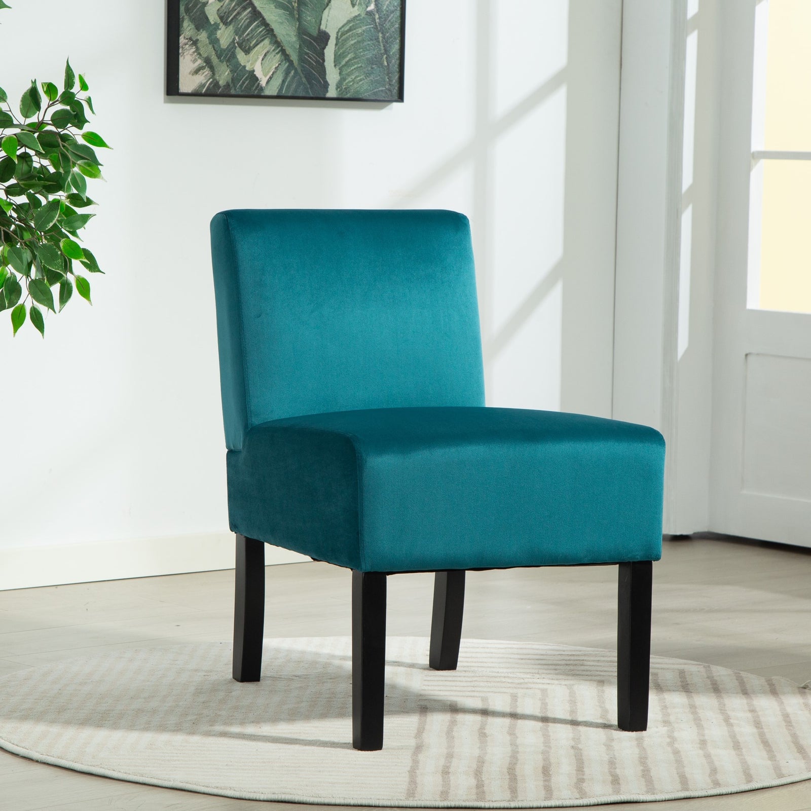 Valina Velvet Fabric Armless Accent Chair | Teal