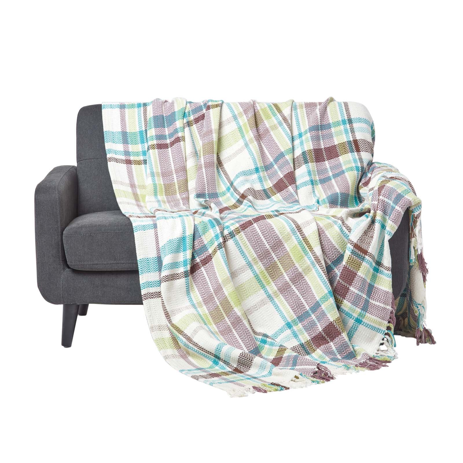 Tartan 100% Cotton Falun Throw With Tassels | 255cm x 360cm | Green
