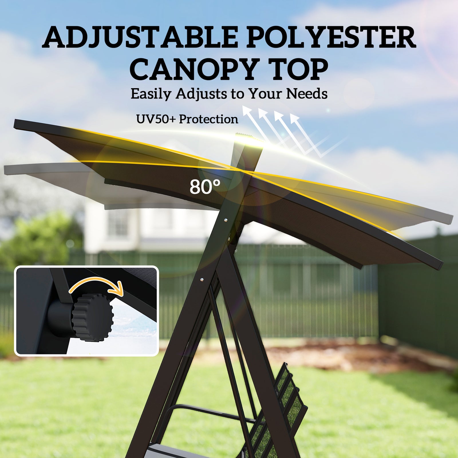 3 Seater Swing Chair, Garden Swing Bench With Adjustable Canopy | Grey