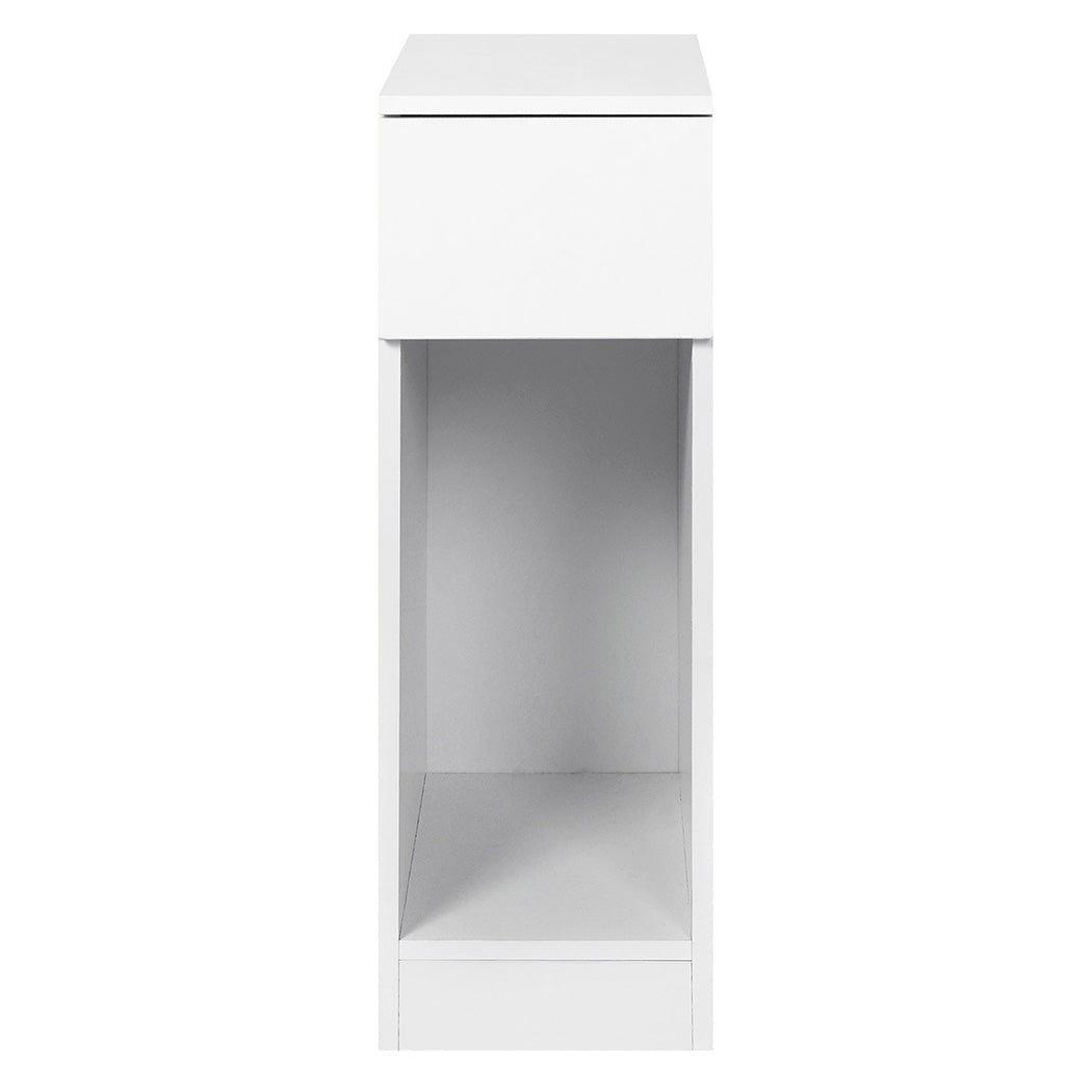 Bedside Table Cabinet  Narrow Slim Side Cabinet White Drawer Open Shelf | White