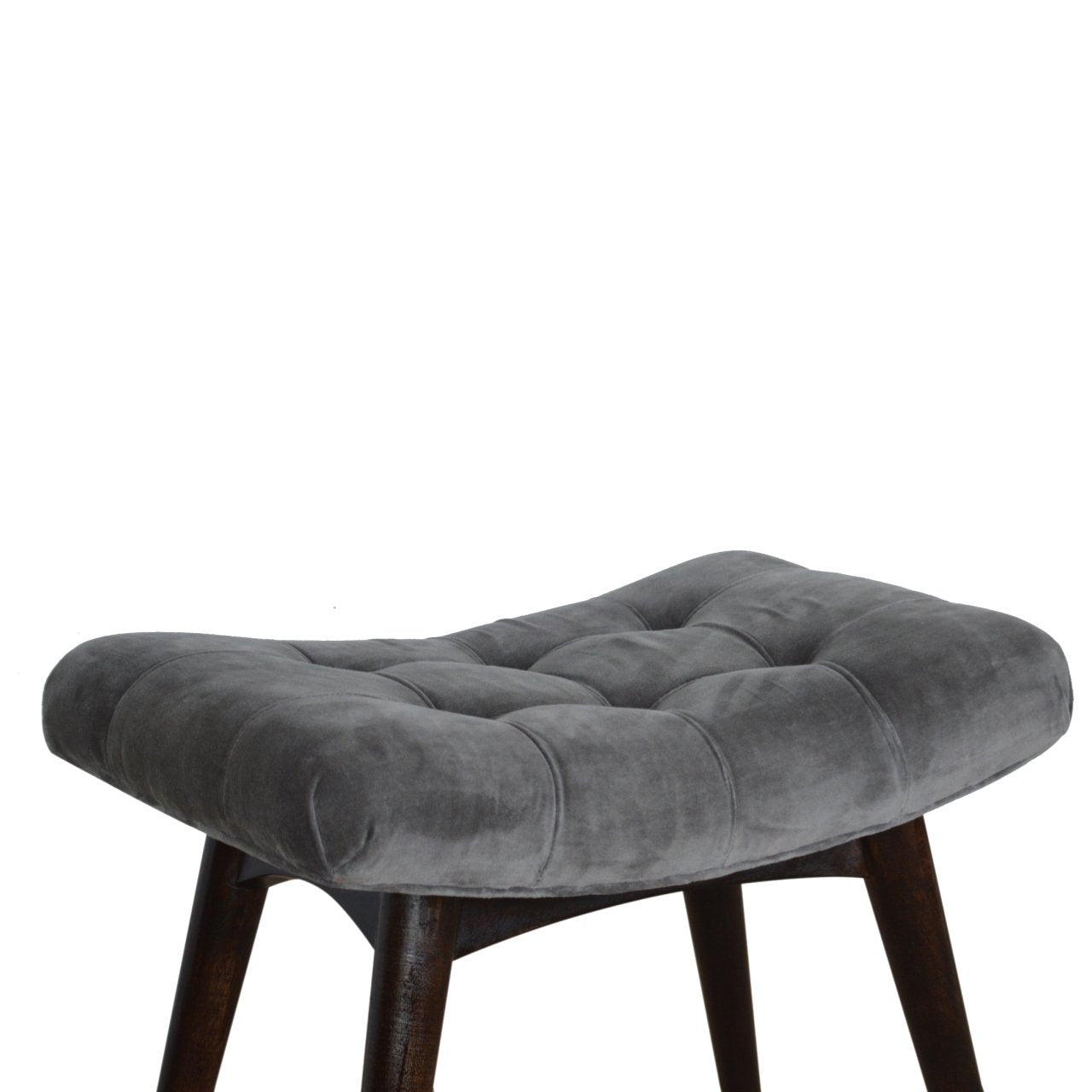 Solid Wood Grey Cotton Velvet Curved Bench