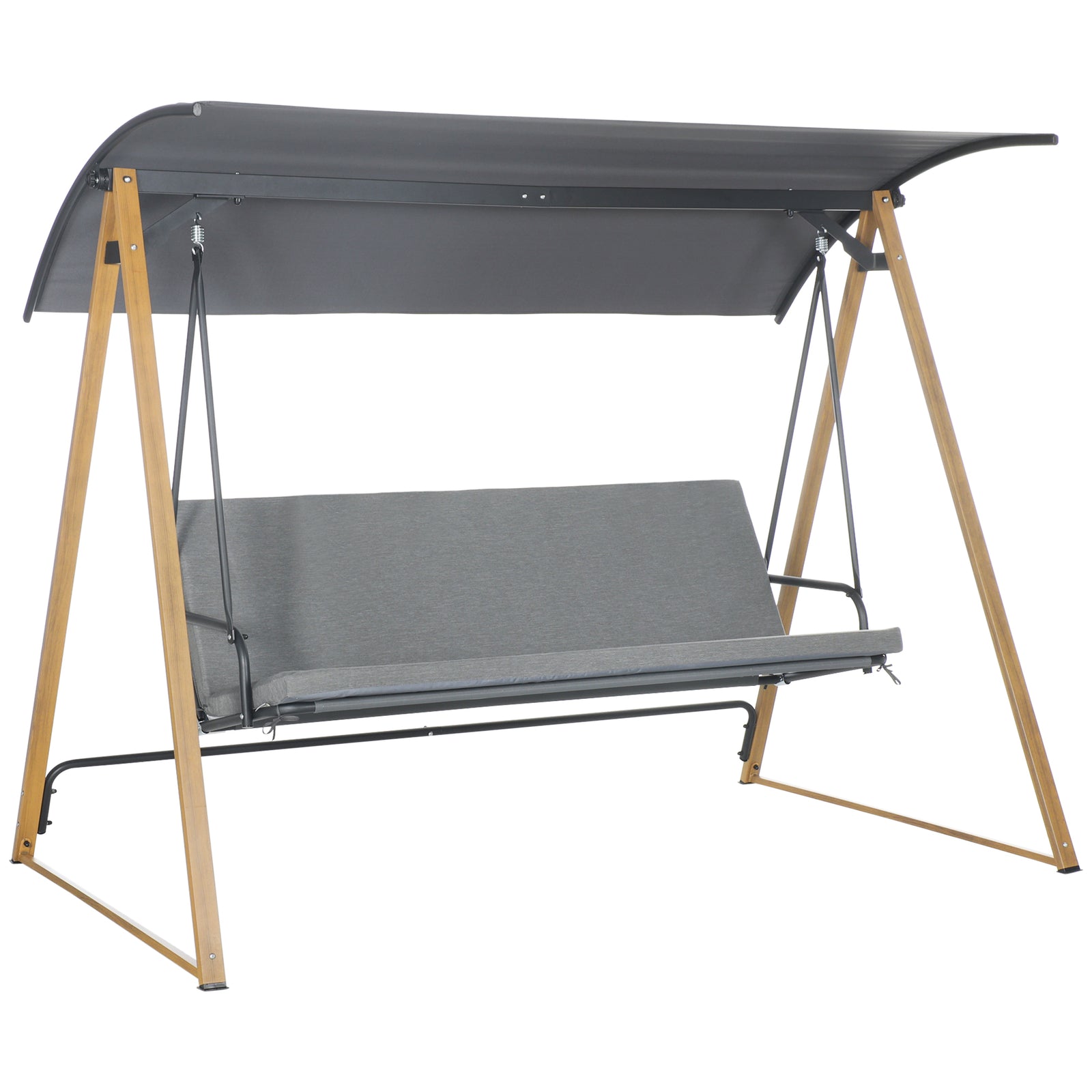 3 Seater Garden Swing Bench W/ Canopy And Cushioned Seat