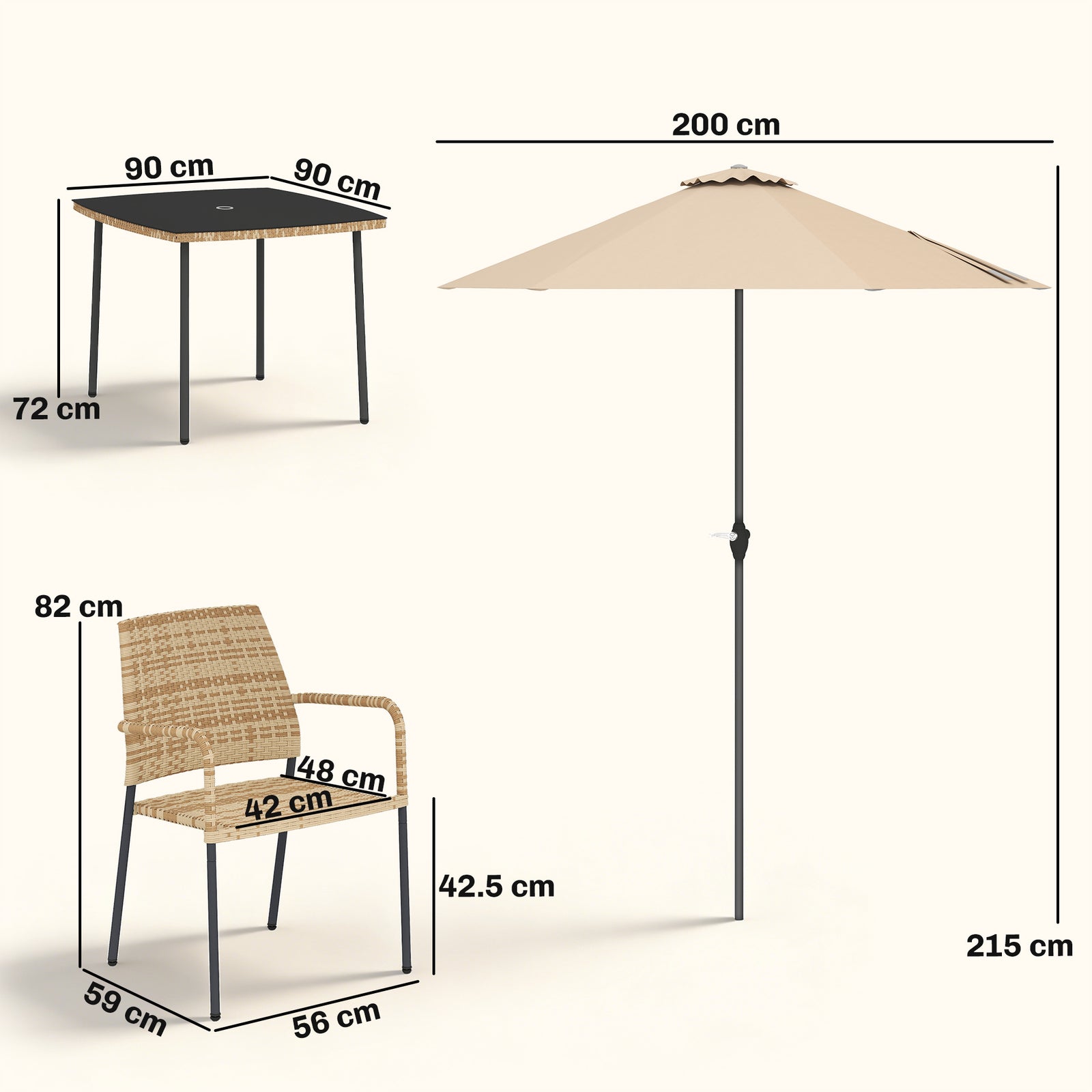 4 Seater Rattan Dining Set With Parasol | Brown