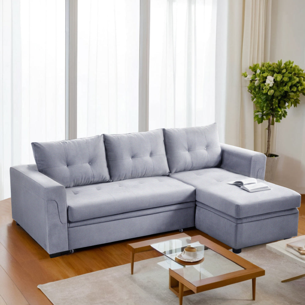 3-seater Upholstered Corner Sofa Bed With Storage