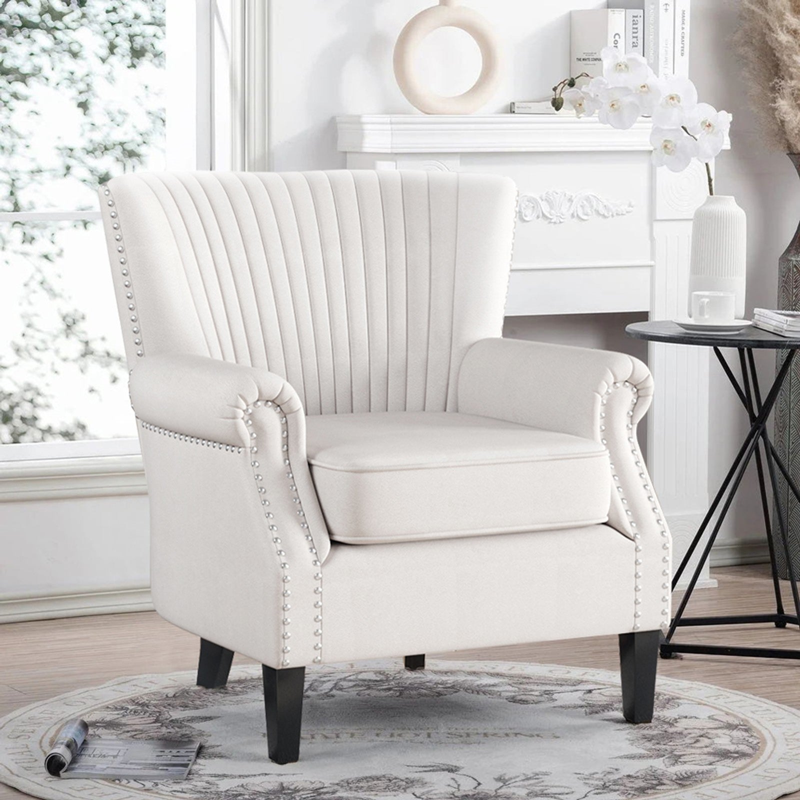 Breeins Vertical Channel Tufted Armchair With Nailhead Trim