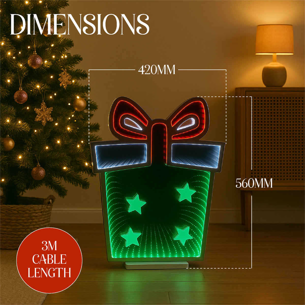 Xmas Haus 42x56cm 136 Led Giftbox Infinity Light 3m Cable