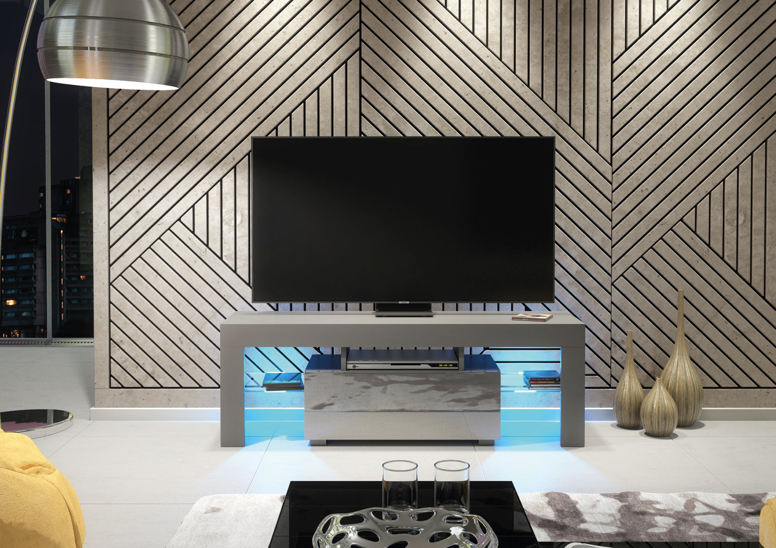 Floe Tv Unit 130cm With Led Lights | Dark Grey
