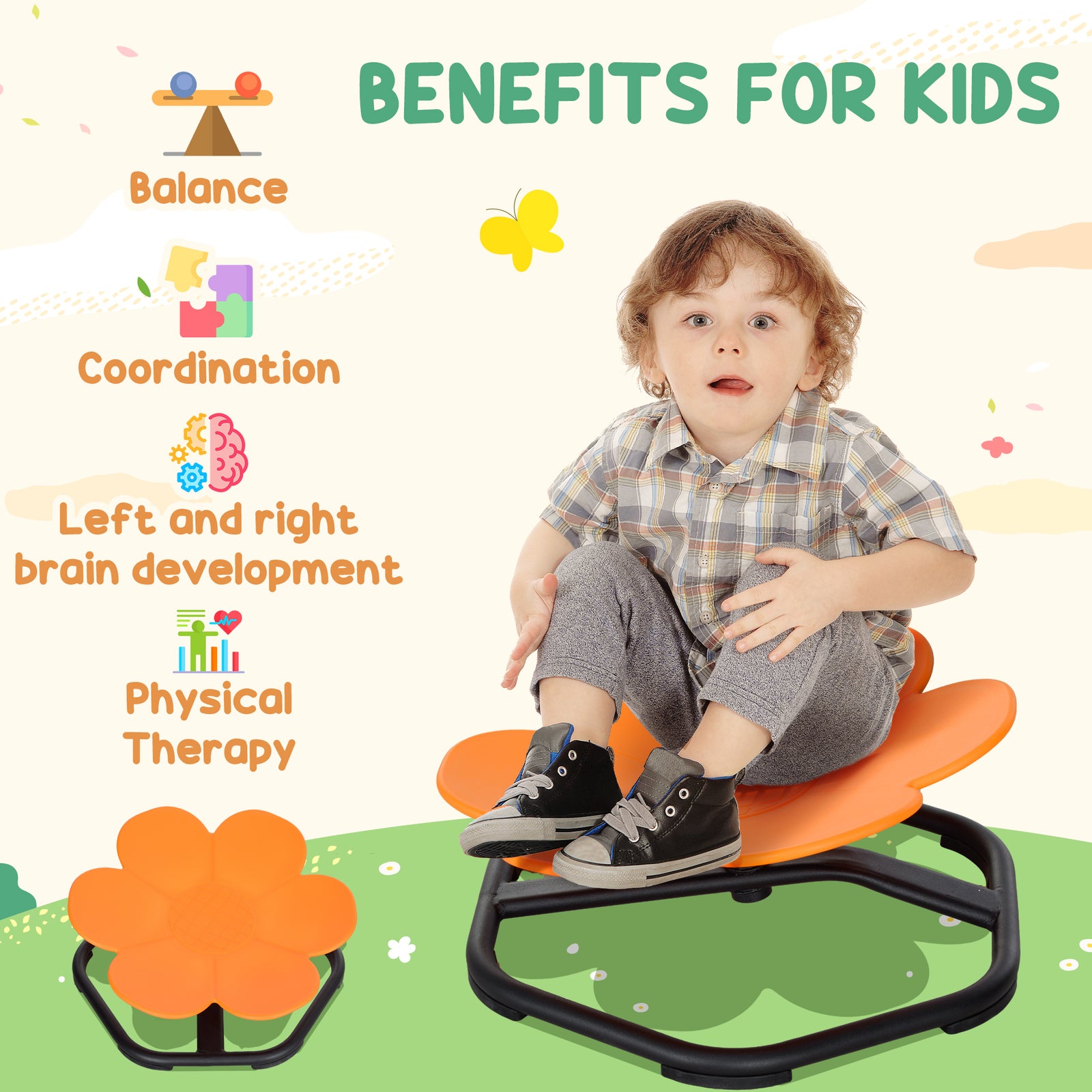 Sensory Spinning Chair For Autism Kids, For Coordination & Balance | Orange