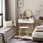 HOMCOM Dressing Table & Stool Set W/ Drawers Mirror Modern Elegant