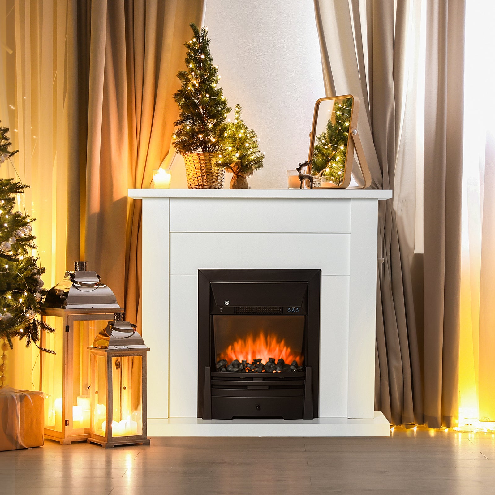 1000w/2000w Electric Fire And Mantelpiece With Led Flames