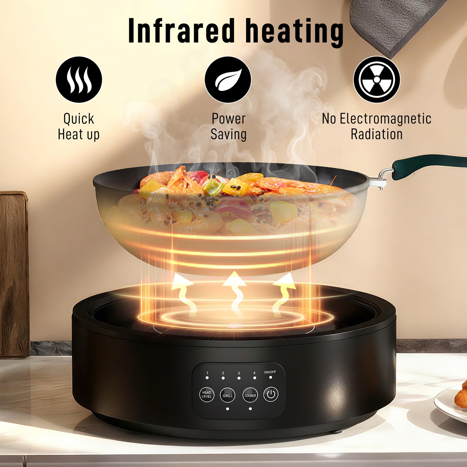 Electric Ceramic Hob With Grill Plate With 4 Heat Levels For All Type